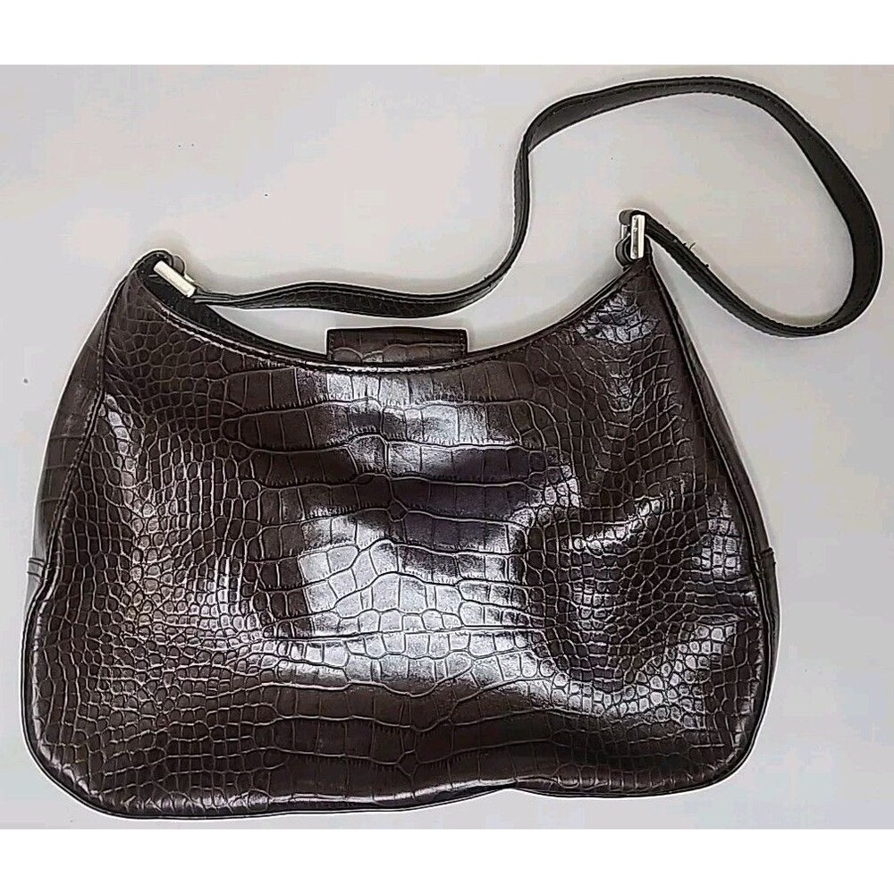 Casual Corner Leather Handbag Purse Crocodile Design Brown w/ Silver Hardware